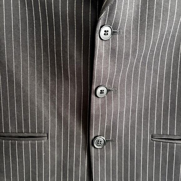 Perry Ellis Portfolio Boys Sz 12 Pinstripe Black Suit Jacket 3 Button Blazer - Picture 3 of 13